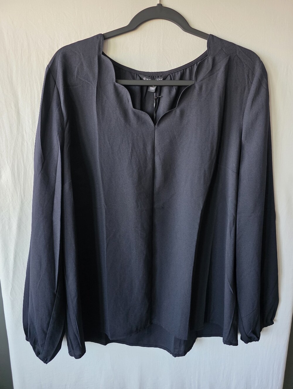 NWT 41 Hawthorn Black Long Sleeve Scalloped Blouse XL Office Coquette